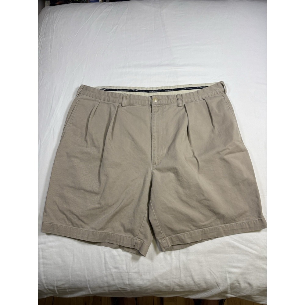 Polo Ralph Lauren Tyler Shorts Mens 42 Tan Khaki Pleated Chino Casual Pockets